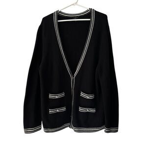 Talbots Women Black and White V-Neck Cotton Knit Cardigan Silver Buttons Plus 2X
